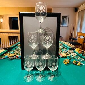 Wine Glass Set of 6 Clear glass with beautiful Rose Etching Design 6oz